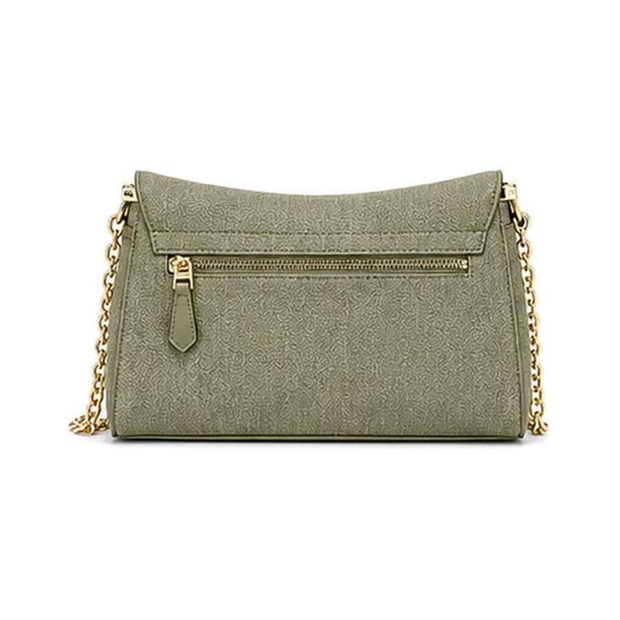CSC2506 Curved chain shoulder bag, cut grass green — back view showing the back zip pocket