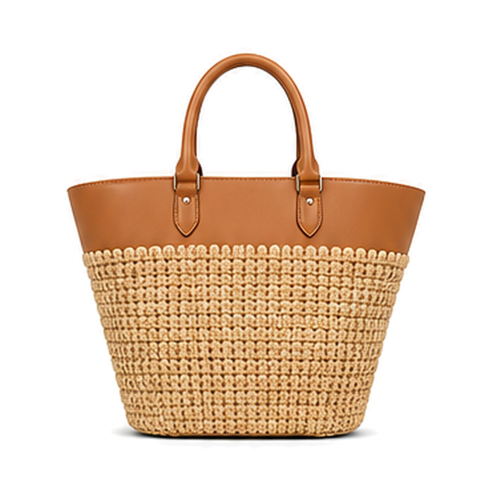 Raffia Rim Tote, crochet and woven bag — back view, concept design by SOCCI Handbags