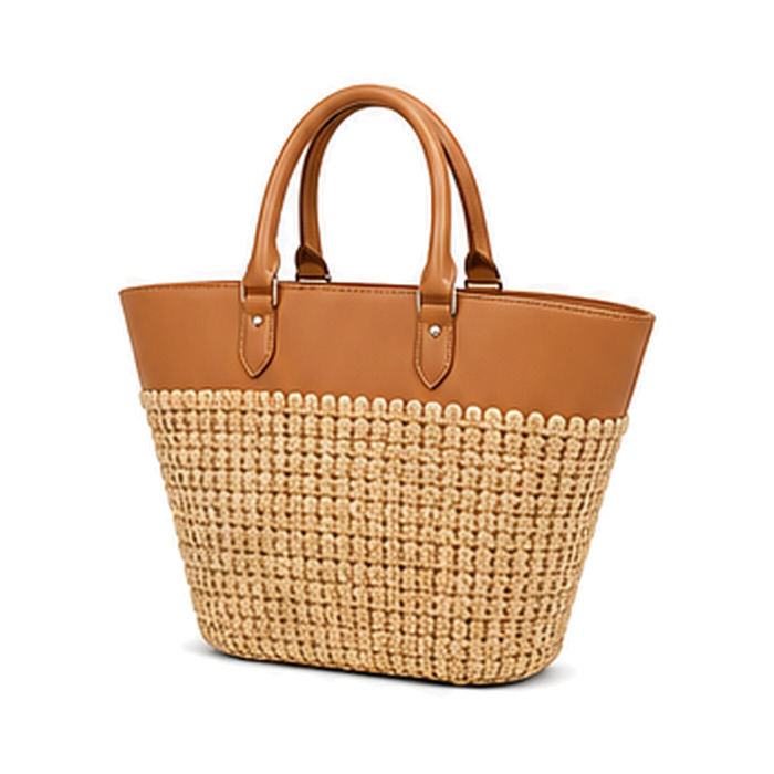Raffia Rim Tote, crochet and woven bag — base view, concept design by SOCCI Handbags