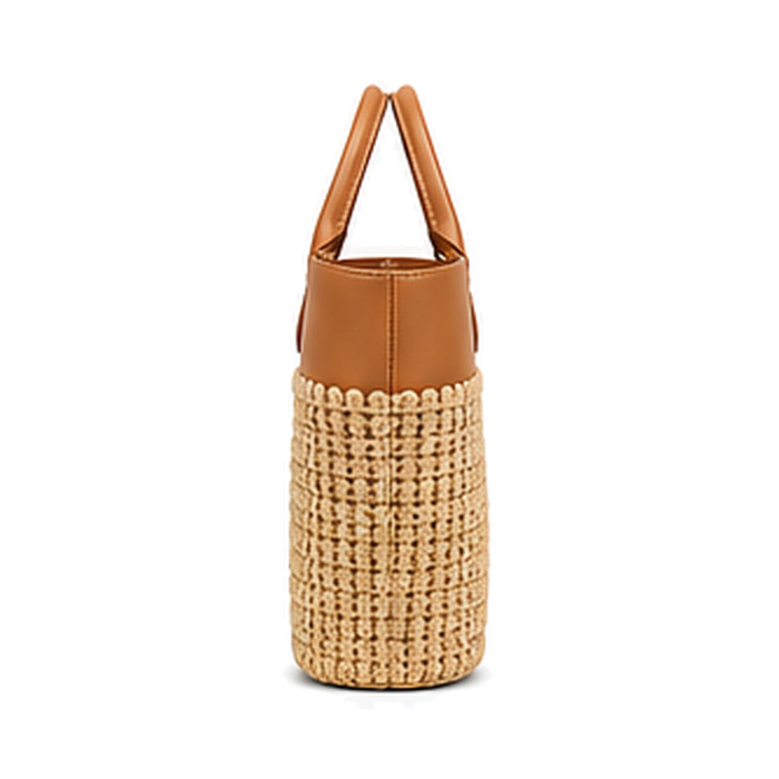 Raffia Rim Tote, crochet and woven bag — side view, concept design by SOCCI Handbags