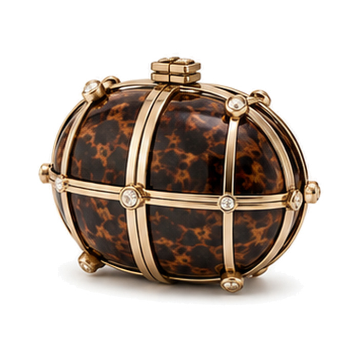 Tortoise Cage Clutch, evening bag — three-quarter view, concept design by SOCCI Handbags