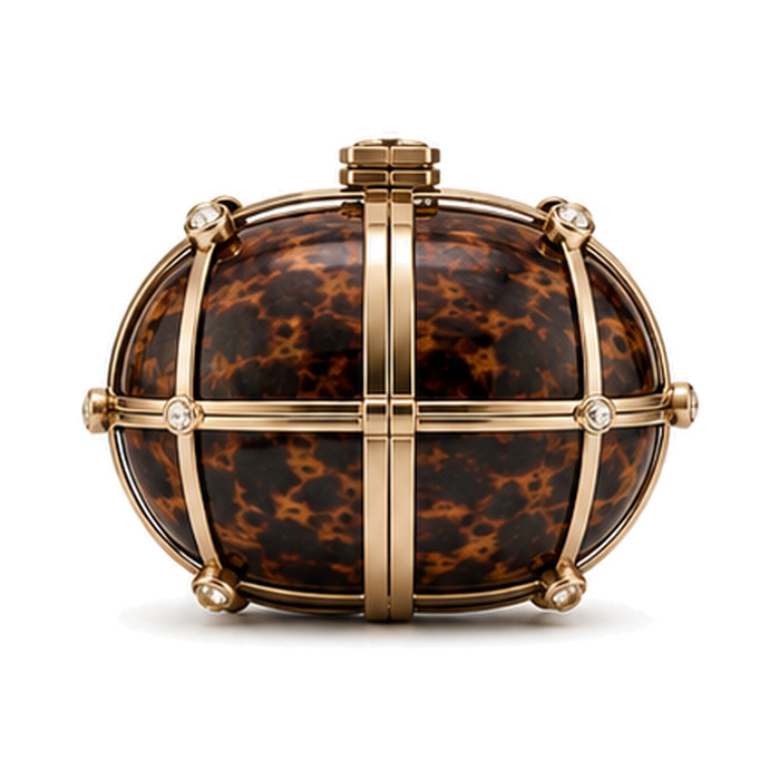 Tortoise Cage Clutch, evening bag — back view, concept design by SOCCI Handbags