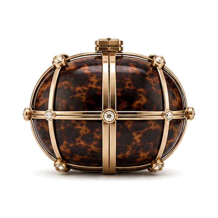 Tortoise Cage Clutch, evening bag — front view, concept design by SOCCI Handbags